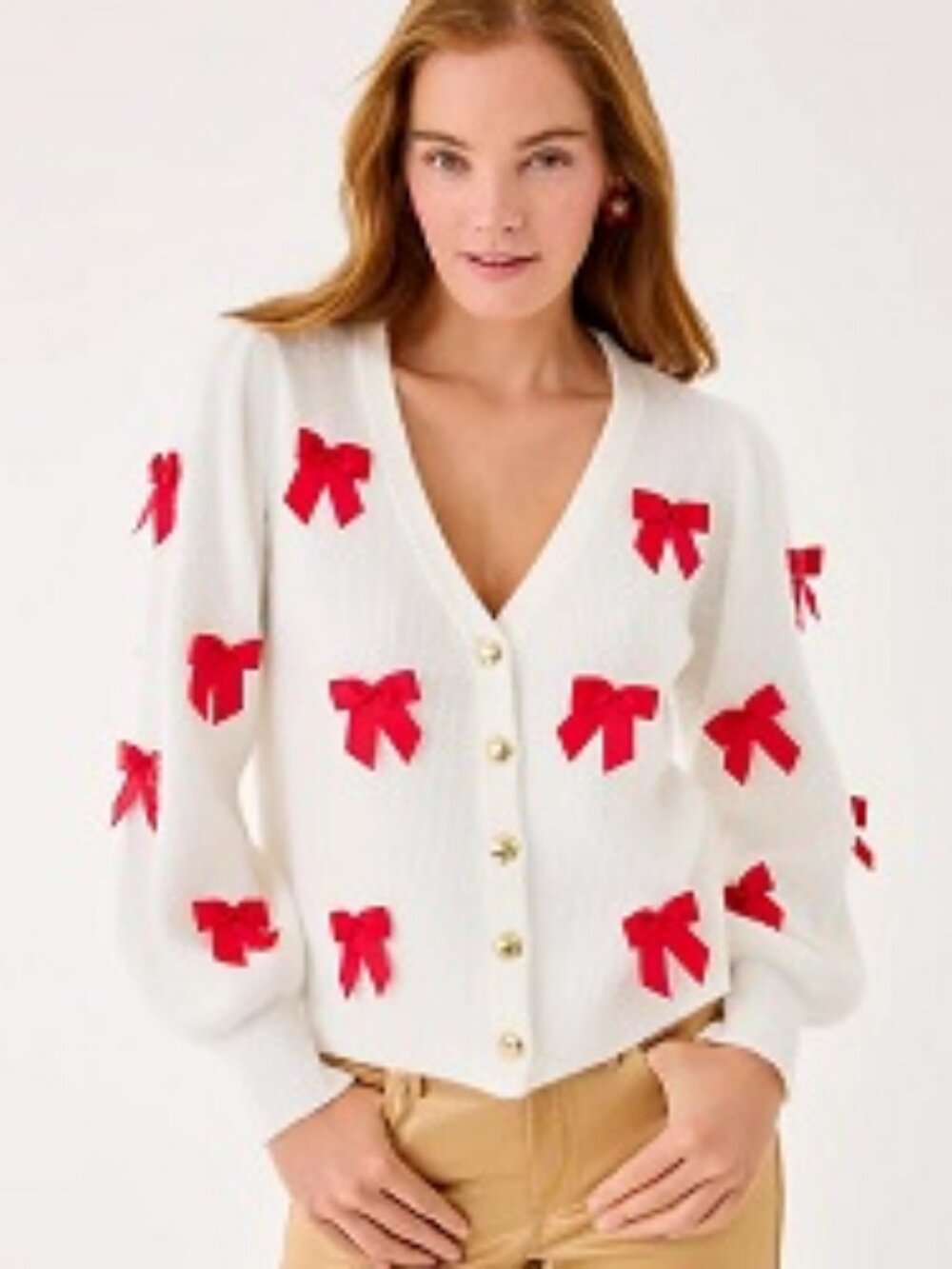 NWT Womens Lilly Pulitzer Zarie White Cardigan Sweater W/Red Bows S